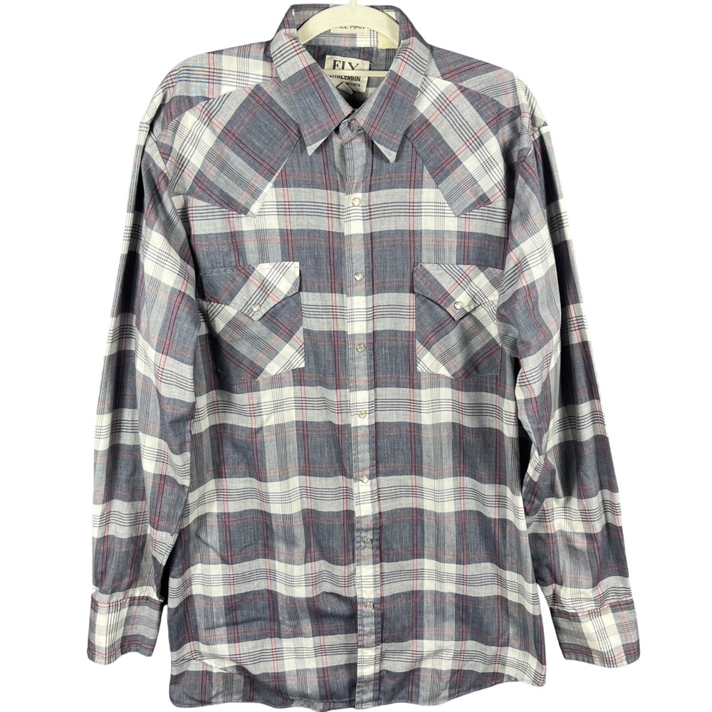 Ely Cattleman Western Shirt Men Large Tall Blue Plaid Pearl Snap Long Sleeve